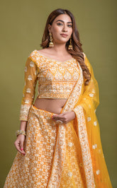 Beautiful Threadwork Crafted Yellow Designer Lehengacholi